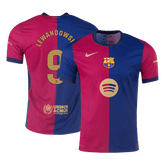 Barcelona LEWANDOWSKI #9 Home Soccer Jersey Authentic 2024/25- Spotify Logo Without Text